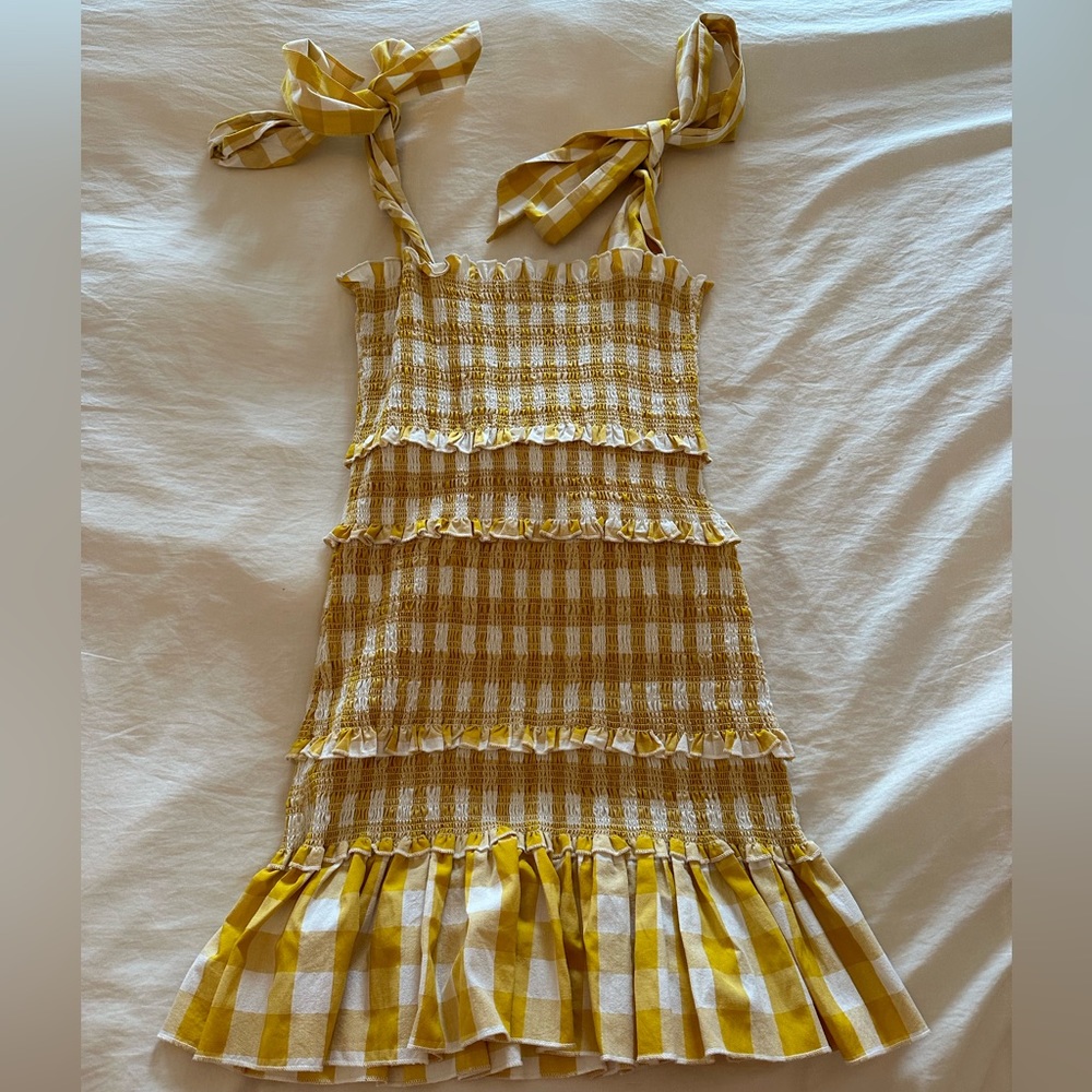 Yellow Ruffle Checkered Bow Tie Dress